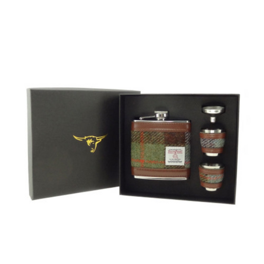 6oz Harris Tweed Hip Flask Gift Set