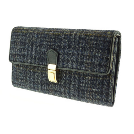 Harris Tweed & Leather Diane Large Purse in Grey/Black Check